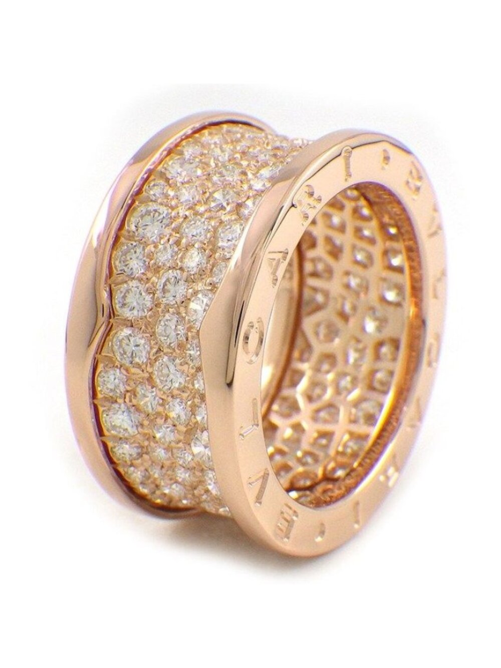 Bvlgari Ring B.zero1 Logo Pave Diamond 18K Pink Gold